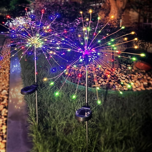 QiShi Outdoor Solar Garden Lights 120 LED Solar Powered Decorative Stake Landscape Light DIY Flowers Fireworks starburst 2 Pack(Mulit-Color)