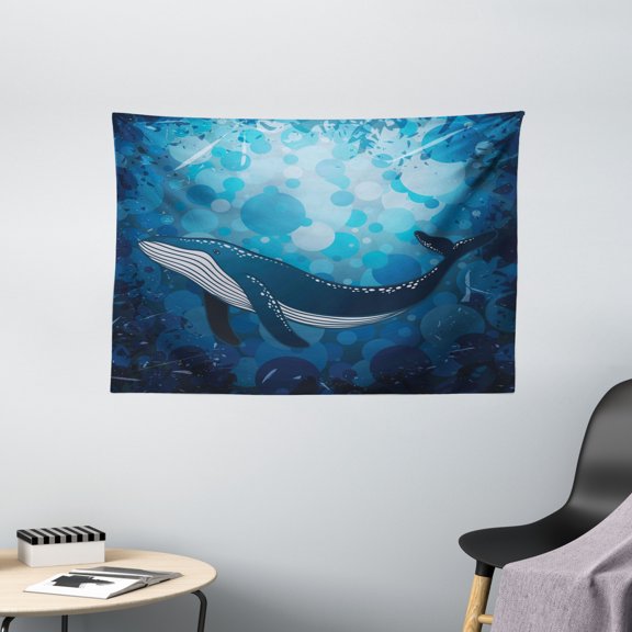 Whale Tapestry, Vintage Whale Poster Motif on Marine Grunge Backdrop Retro Ocean Graphic, Wall Hanging for Bedroom Living Room Dorm Decor, 60W X 40L Inches, Petrol and Violet Blue, by Ambesonne
