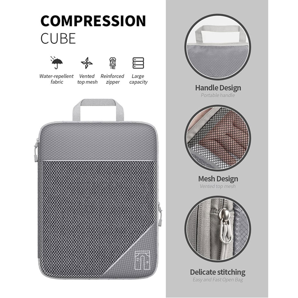 Compressed Packing Cubes Travel Storage Bag Set Mesh Visual Luggage Organizer Portable Lightweight Suitcase Pouch
