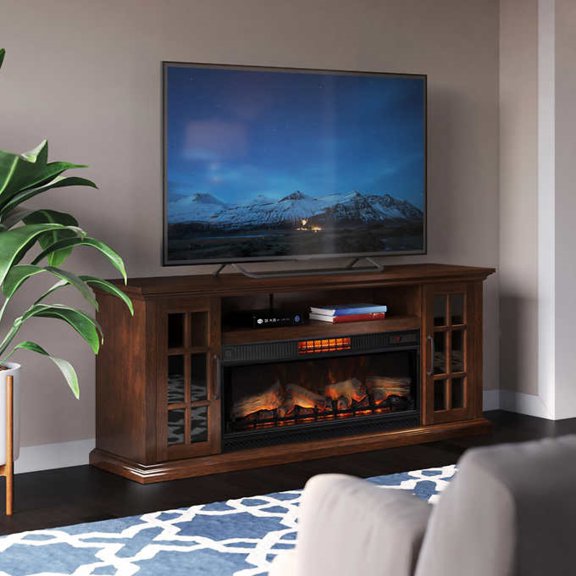 O'force TV Console with Classic Flame Cool Glow 2-in-1 Electric Fireplace and Fan