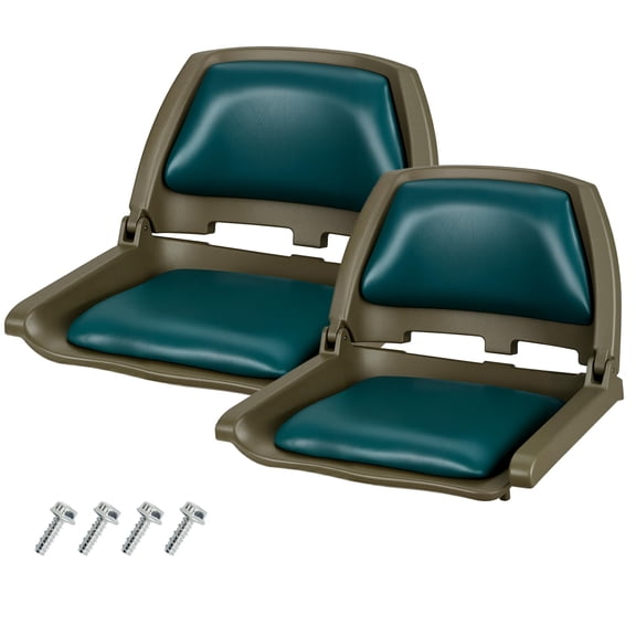 Ladcaser 2 PCS Low-Back Folding Boat Seats Water-Resistant Marine Captain Chairs with Hinges for Fishing/Jon/Speed Boats, Green