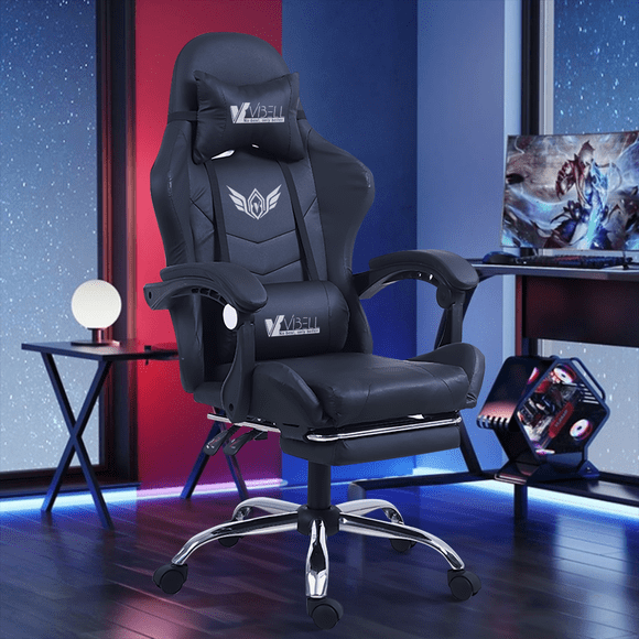 Silla gaming de Ergonómica VBELL Reclinable,  masaje lumbar con USB, reposapiés retráctil, ajustable