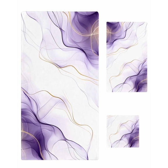 Marble Purple Bath Towels for Bathroom Set,Luxury Microfiber Towels Gifts for Women,Beach Kitchen Hand Hair Face Towel and Dish Washcloth,Gold White Modern Gradient Ocean Ripple Towels Set