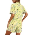 thumbnail image 4 of Idoravan Womens Pajama Sets 2 Piece Button Down Short Sleeve Pocket Tops Set Women's Casual Bottle Printed Pocket Short Sleeve Spring and Summer Shorts Home Wear Pajama Set, 4 of 5