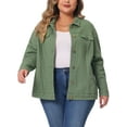 thumbnail image 1 of Agnes Orinda Women's Plus Size St. Patrick's Day Jean Jacket Stitching Button Washed Denim Outerwear Coat 4X Green, 1 of 6
