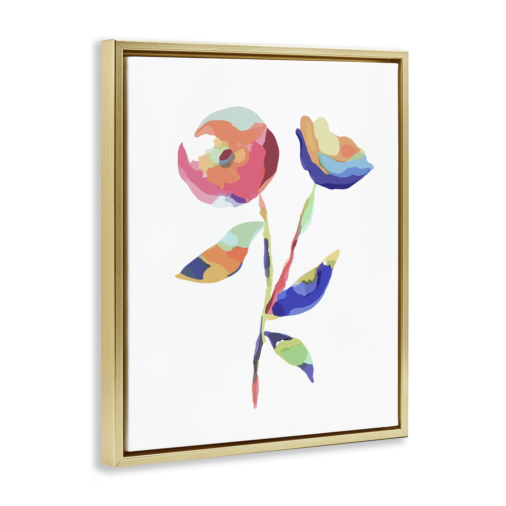 Stupell Industries Mosaic Flower Buds Plants & Flowers Painting Gold Floater Framed Canvas Art Print Wall Art, 25 x 31