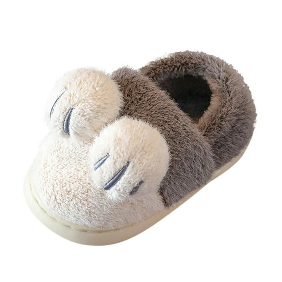 Winter Warm Kids Cotton Slippers with Memory Foam - Ultra Soft Non- House Shoes for Boys Girls Indoor/Outdoor Home Comfort,Color:1 Grey,Size:5-5.5 Years