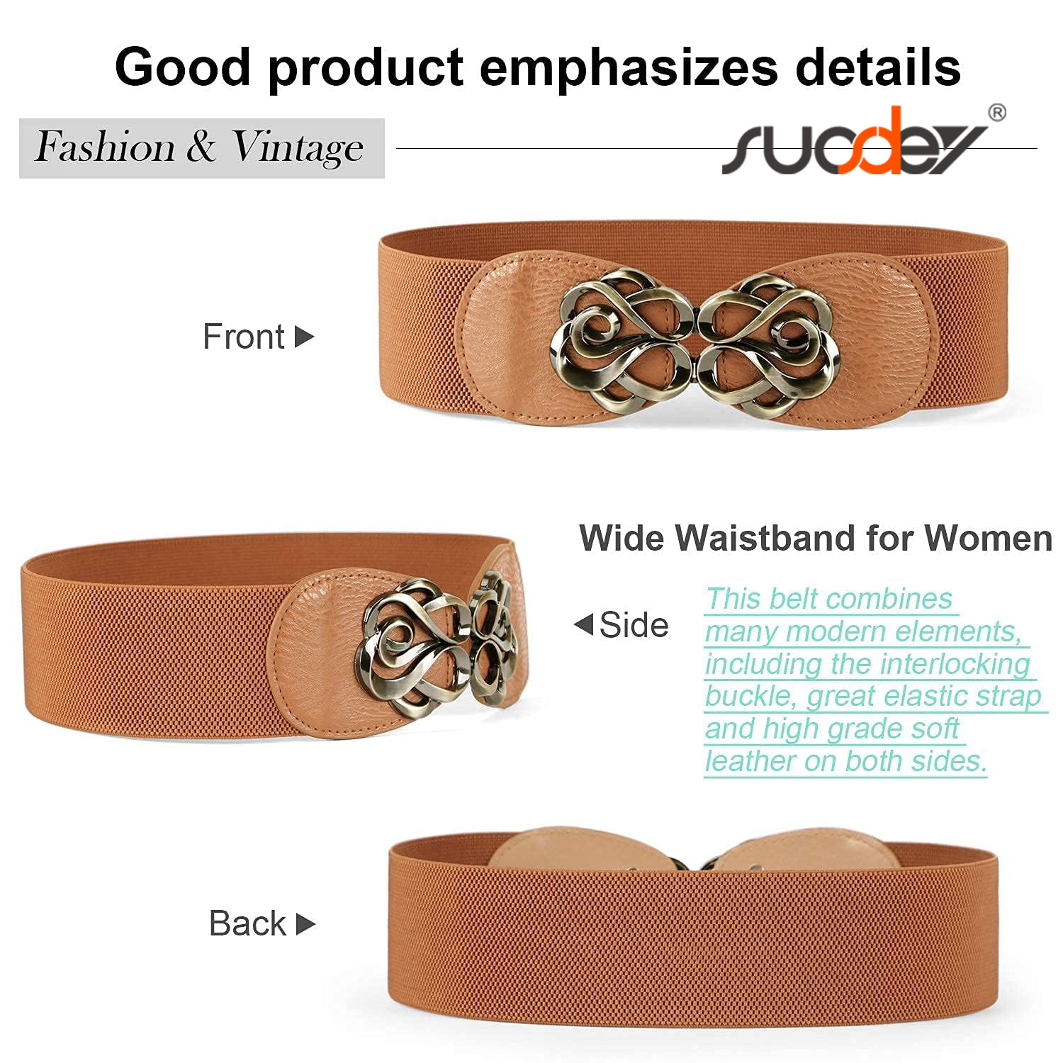 SUOSDEY Women's Stretchy Wide Waist Belts, 2-Pack photo 6