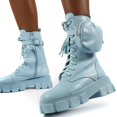thumbnail image 3 of Blue37Botas de plataforma con estilo con bolsillo pequeño Botas de cabeza redonda con cordones para mujer para el otoño, 3 of 5