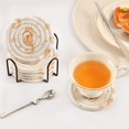 thumbnail image 3 of Yayeee 6 PCS Drink Coasters with Holder Set Woven Absorbent Round Tabletop Hot Pad, White Seahorse, 3 of 7