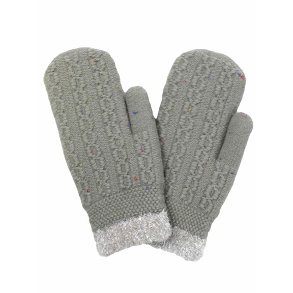 David & Young Womens Chunky Gray Speckle Confetti Knit Mittens Sherpa Lined Grey