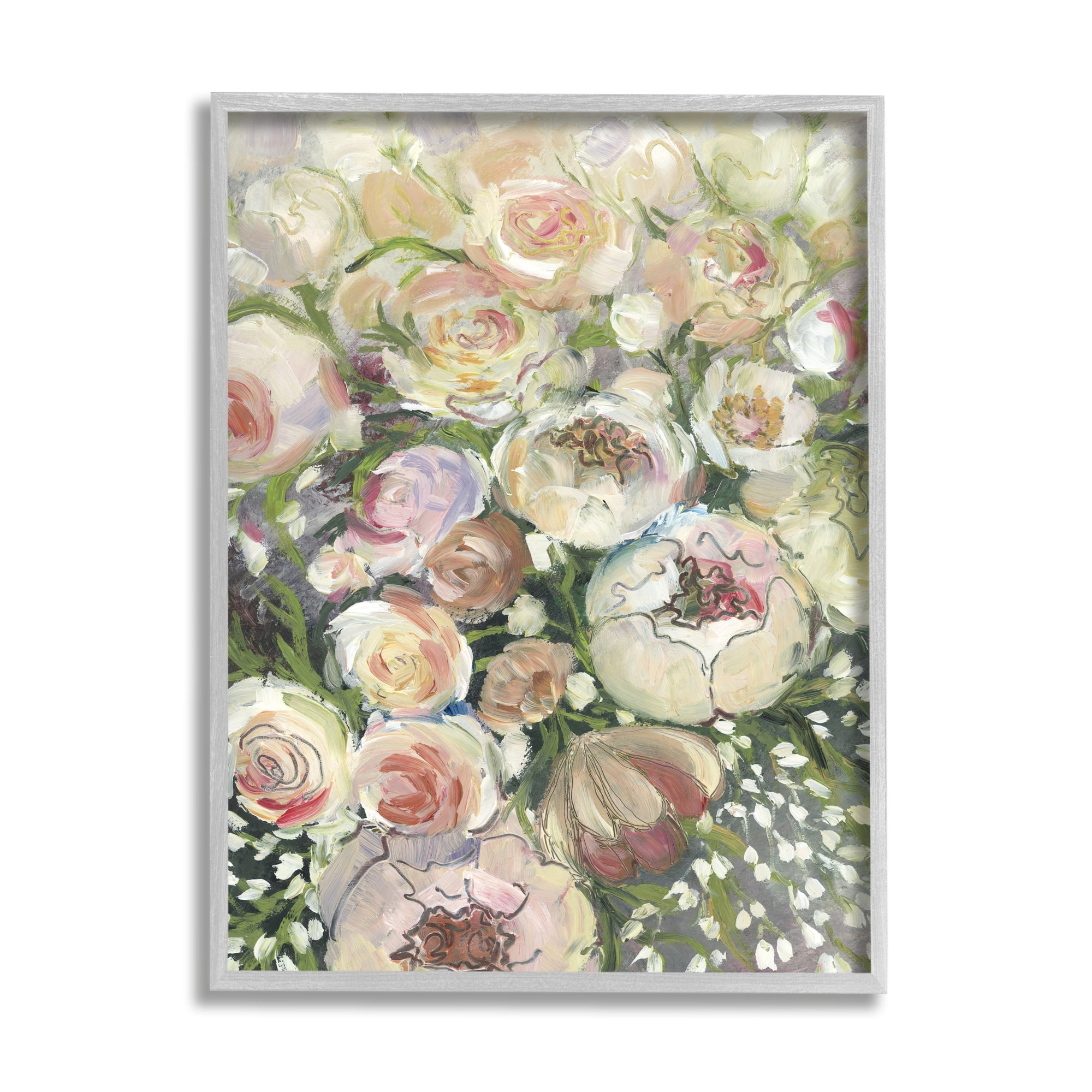 Stupell Abstract Blooming Garden Flowers Botanical & Floral Painting Gray Framed Art Print Wall Art