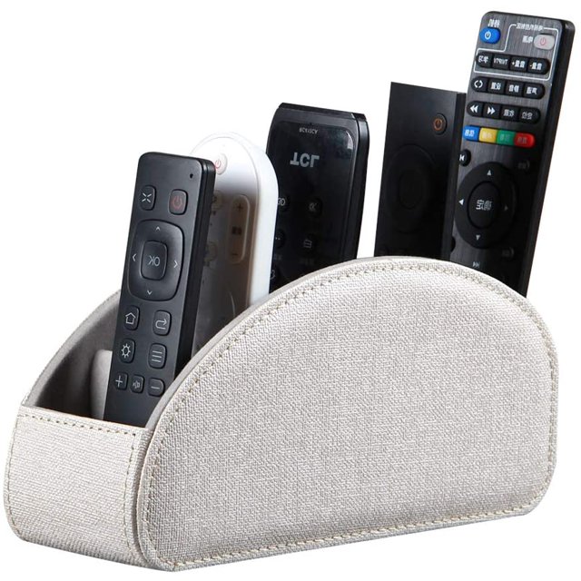 Support de Télécommande avec 5 Compartiments, Organisateur de Télécommande en Cuir PU pour Table de Chevet, Bureau, Rangement pour DVD, Lecteur Multimédia, Contrôleurs de Chauffage (Beige)