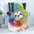 thumbnail image 4 of Humor Soft Flannel Fleece Throw Blanket, Rainbow Colored Backdrop Image Sketchy Happy Smiling Cartoon Sloth Art Print, Cozy Plush for Indoor and Outdoor Use, 50" x 60", Multicolor, by Ambesonne, 4 of 5