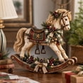 thumbnail image 5 of Vintage Christmas Rocking Horse Decoration with Pinecone and Plaid Bow Accents, 1 Piece 7.48 Inch White and Rustic Wood Figurine for Farmhouse Mantel Display, 5 of 8
