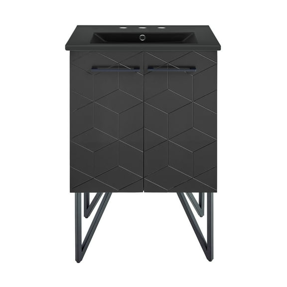 Annecy 24 in. Phantom Black Bathroom Vanity With Black, 3-Hole Ceramic Sink Top