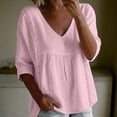 thumbnail image 3 of Bosfbaoi Womens Blouses V Neck Lace Trim Relaxed Fit 3/4 Sleeve Babydoll Crinkle Fabric Casual Tops for Women, 3 of 8