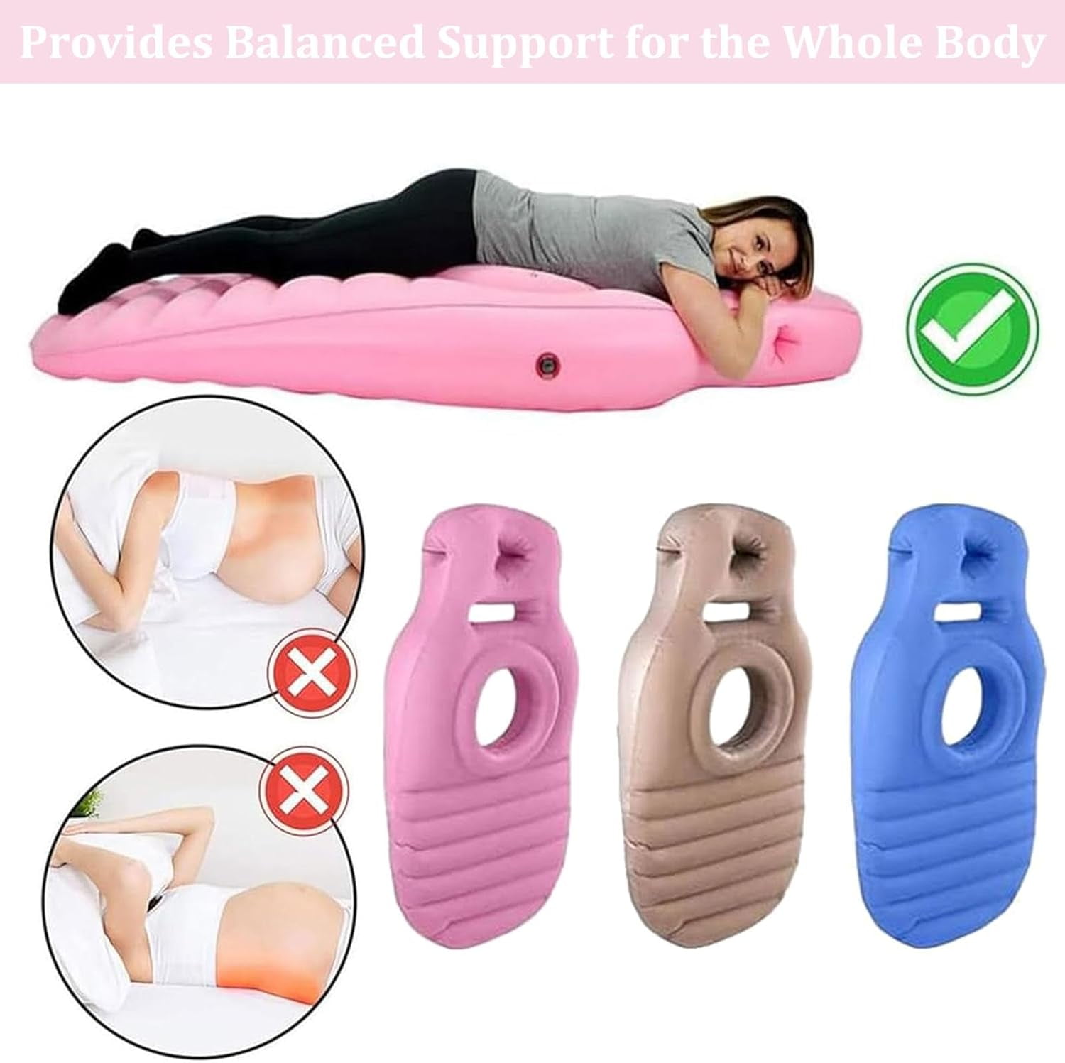 Tummynest Pregnancy Mattress, Inflatable Pregnancy Pillow with Hole, Adjustable Portable Inflatable Pregnancy Pillow, Full Body Maternity Airbed with Hole for Stomach & Side (Pink)