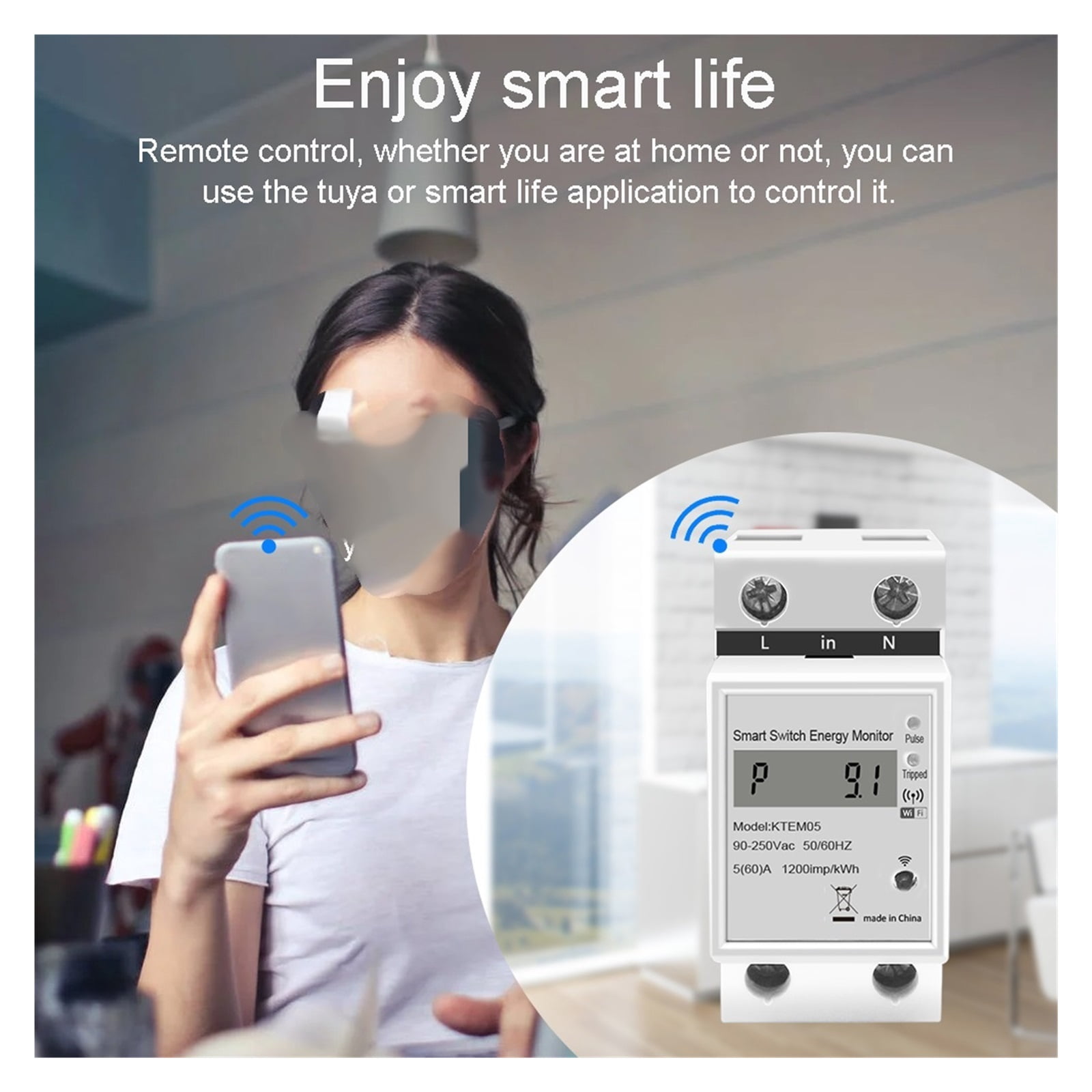 Din Rail WIFI Tuya Smart Energy Power Meter KWH Voltmeter Ammeter Smart Life Wattmeter Remote Switch Control Monitor ,Overload Protection