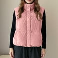 thumbnail image 2 of Xyxonk Womens Corduroy Puffer Vest Stand Collar Zip Snap Button Sleeveless Warm Waistcoat Padded Gilet,Pink L, 2 of 5