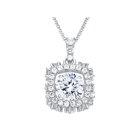Silver Plated Star Shape - Rhombus Shape Silver Dancing Stone (CZ) Pendant Platinum Plated w/ Chain