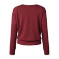 thumbnail image 3 of Women's Ribbed Knit Wrap Tops Dressy Casual Thin Sweaters Long Sleeve V Neck Going Out Crop Pullover Jumpers (M, Wine), 3 of 6