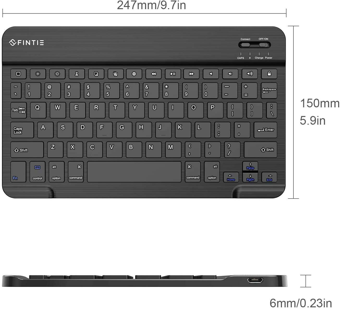 Fintie 10.5-Inch Ultrathin (4mm) Wireless Bluetooth Keyboard for iPad Air 4th Gen 10.9", iPad 10.2", iPad Air 3rd Gen 10.5"/Air 2/Air, iPad Pro 11/Pro 10.5/Pro 9.7, iPad 9.7 Inch, iPad 2/3/4, Black