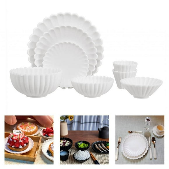 Accesorios de cocina en miniatura CUTICAT 1/6 plato Tazón Fiesta Comida Cumpleaños blanco