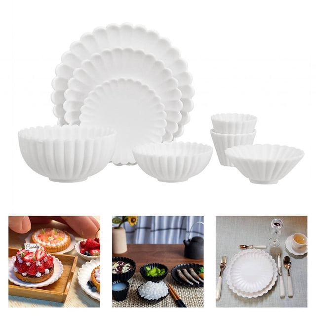 Accesorios de Cocina de Muñecas en Miniatura, 8 Uds., Plato 1/6, Bandeja para Servir, Vajilla, Comida para Juego de Simulación, Decoración, Blanco Macarena plato de cocina de casa de muñecas