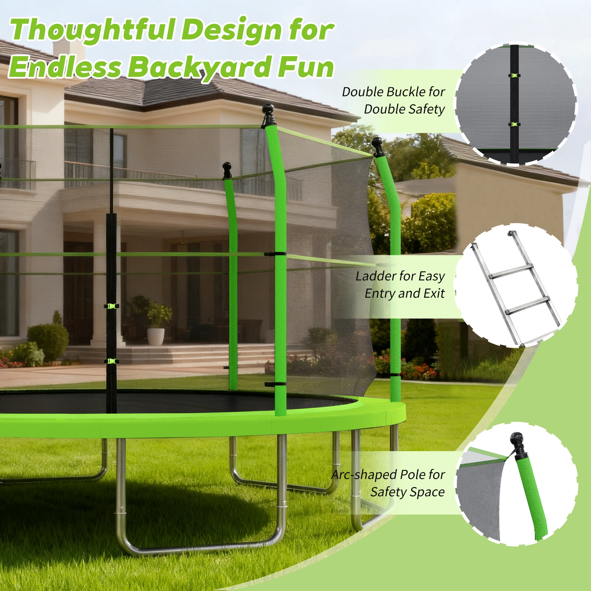 Arspjes 16ft Trampoline for Kids and Adults,Heavy Duty Outdoor Trampoline with Enclosure Net and Ladder,Upgraded Kids Recreational Trampoline for Family,Green
