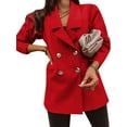 thumbnail image 3 of HUBERY Women Double-Breasted Lapel Collar Long Sleeve Solid Color Blazer Jacket, 3 of 5