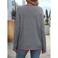 thumbnail image 4 of Women'S Fall Sweaters 2025 Casual Crew Neck Contrast Long Sleeve Knit Pullovers Jumper Tops Grey L, 4 of 5
