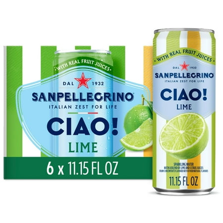 Sanpellegrino CIAO Lime Sparkling Flavored Water with Real Fruit Juices, 11.15 fl oz 6 Pack