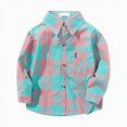 thumbnail image 2 of TOWED22 Toddler Baby Boys Plaid Flannel Shirt Long Sleeve Button Down Shirts Fur-Lined Jacket Shirt Winter Fall Tops Clothes,Mint Green,6-8 Y, 2 of 4