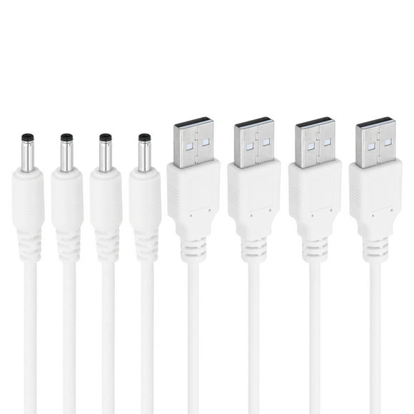 Unique Bargains USB 2.0 A Type to DC 3.5x1.35mm Barrel Jack Power Cable, 4pcs Wire Adapter Connector Cord, White