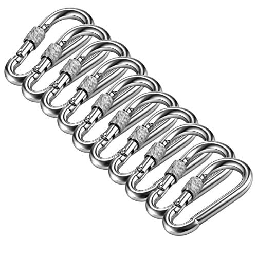 Lsquirrel 5 Pack 304 Stainless Steel Spring Snap Hook with Screw Lock Carabiner Clip Keychain Heavy Duty Quick Link for Camping Hiking Fishing Traveling Spring Carabiners 5, 3.15 inch