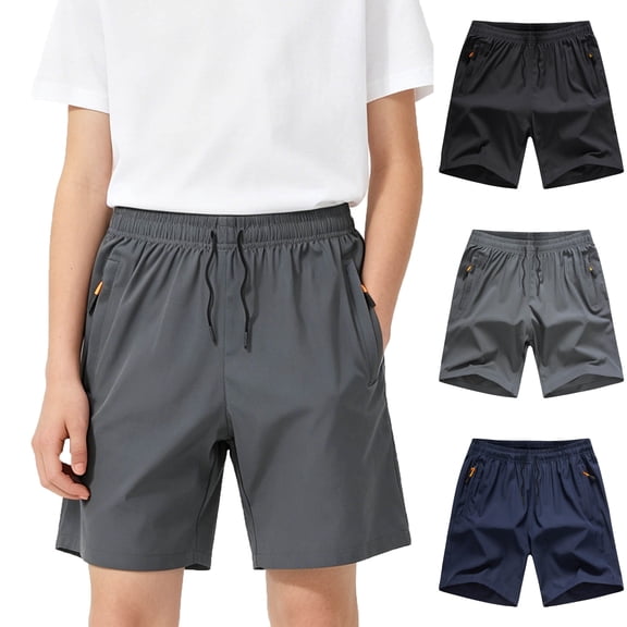 LIBRCLO Boys Shorts with Zipper Pockets Elastic Waist Drawstring Shorts Lightweight Breathable Dry Quickly Athletic Outdoor Kids Short Size 9-10 Years Navy