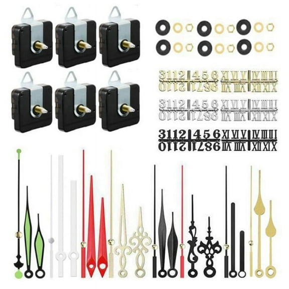 6Pcs 16mm Quartz DIY Wall Clock Movement Mechanism Kit with 8 Different Pairs Hand Diy 6 Clock Numerals Movement Set