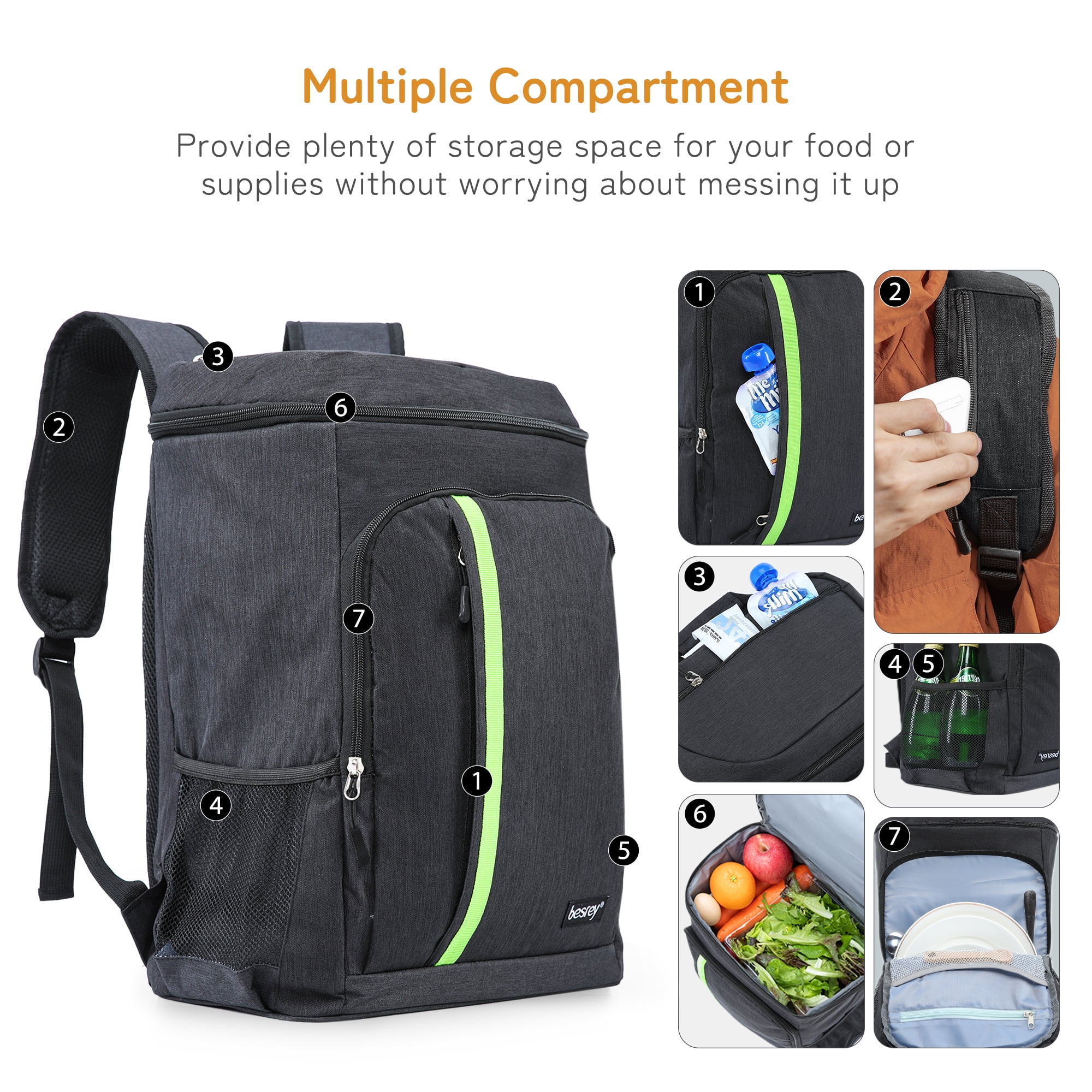 Besrey Cooler Backpack,30L Soft Lightweight Leakproof Cooler Backpack,Insulated Cooler Bag,Portable Soft Cooler Bag Waterproof for Beach, Travel, Camping,Black