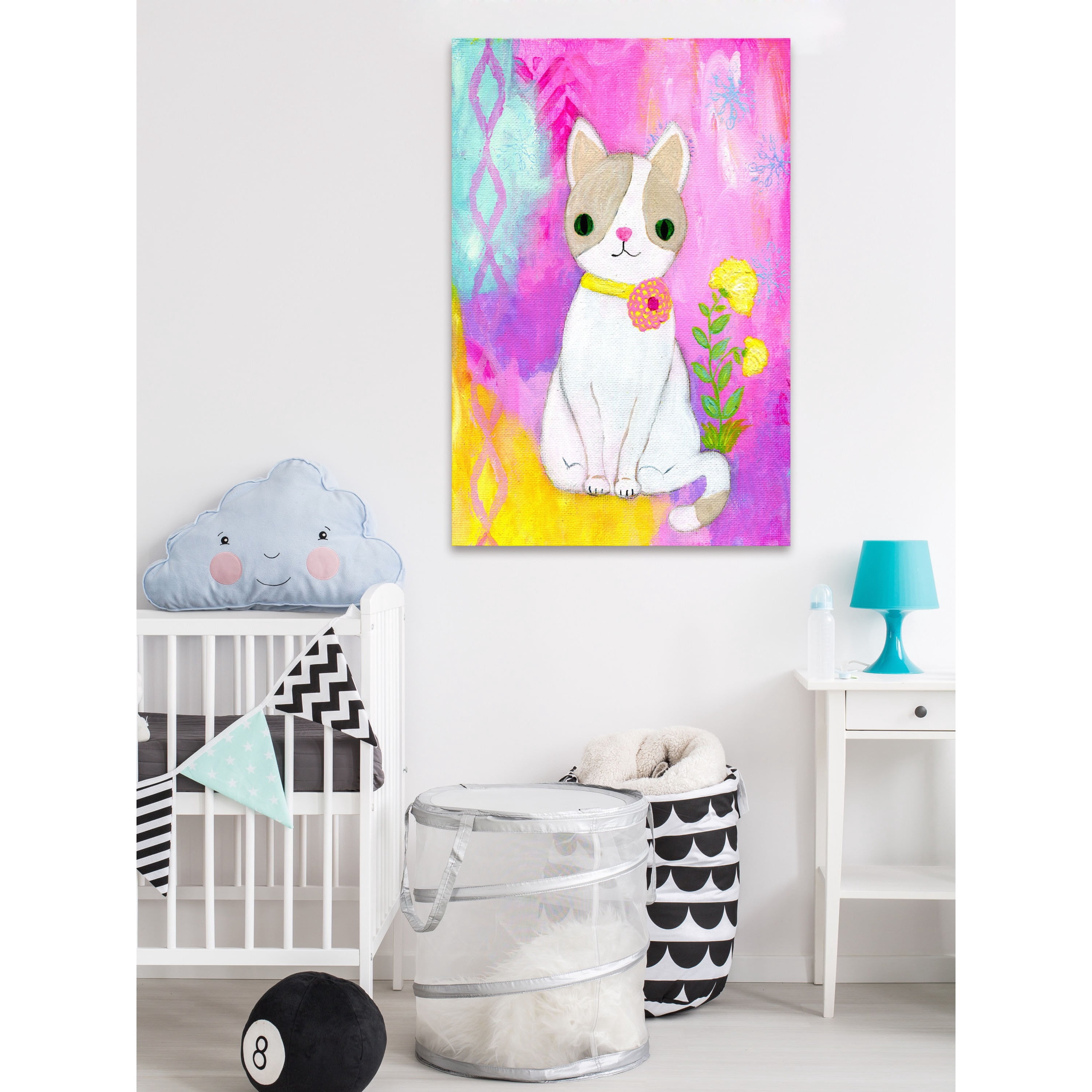 Marmont Hill "White Kitty" by Jill Lambert Painting Print on Wrapped Canvas