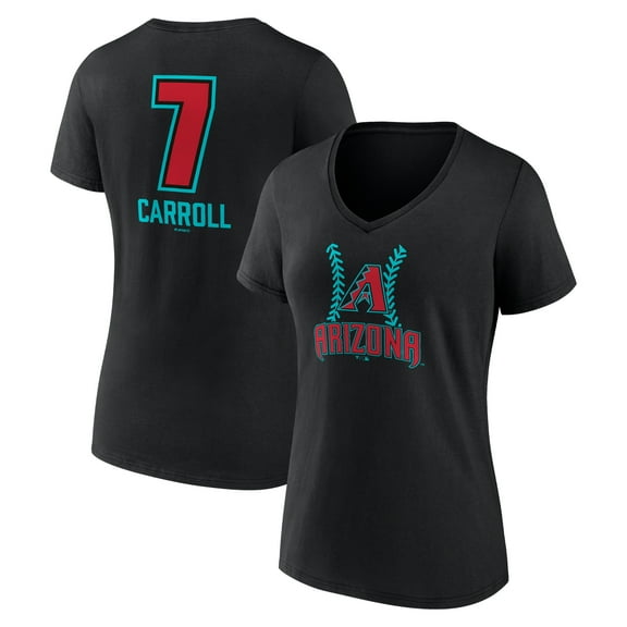 Women's Corbin Carroll Black Arizona Diamondbacks Name & Number Fastball V-Neck T-Shirt