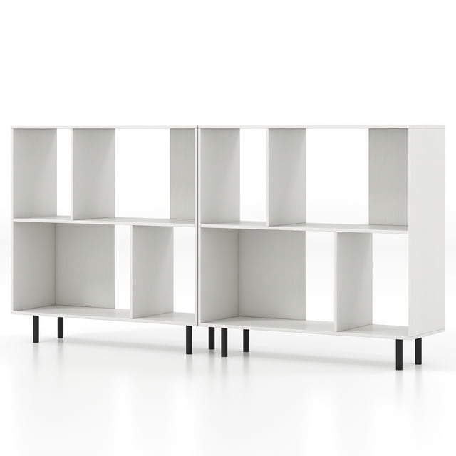 Gymax 2PCS 4 Cubby Open Bookcase 3-Tier Freestanding Bookshelf w/ Detachable Metal Legs White
