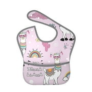 Bingfone Mess-Proof Baby Bib - Waterproof Bib For Baby Boy Or Girl With Food Catcher Pocket, Unisex-No Drama Llama
