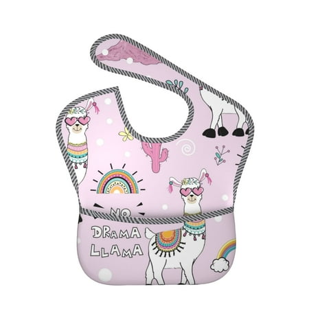 Bingfone Mess-Proof Baby Bib - Waterproof Bib For Baby Boy Or Girl With Food Catcher Pocket, Unisex-No Drama Llama