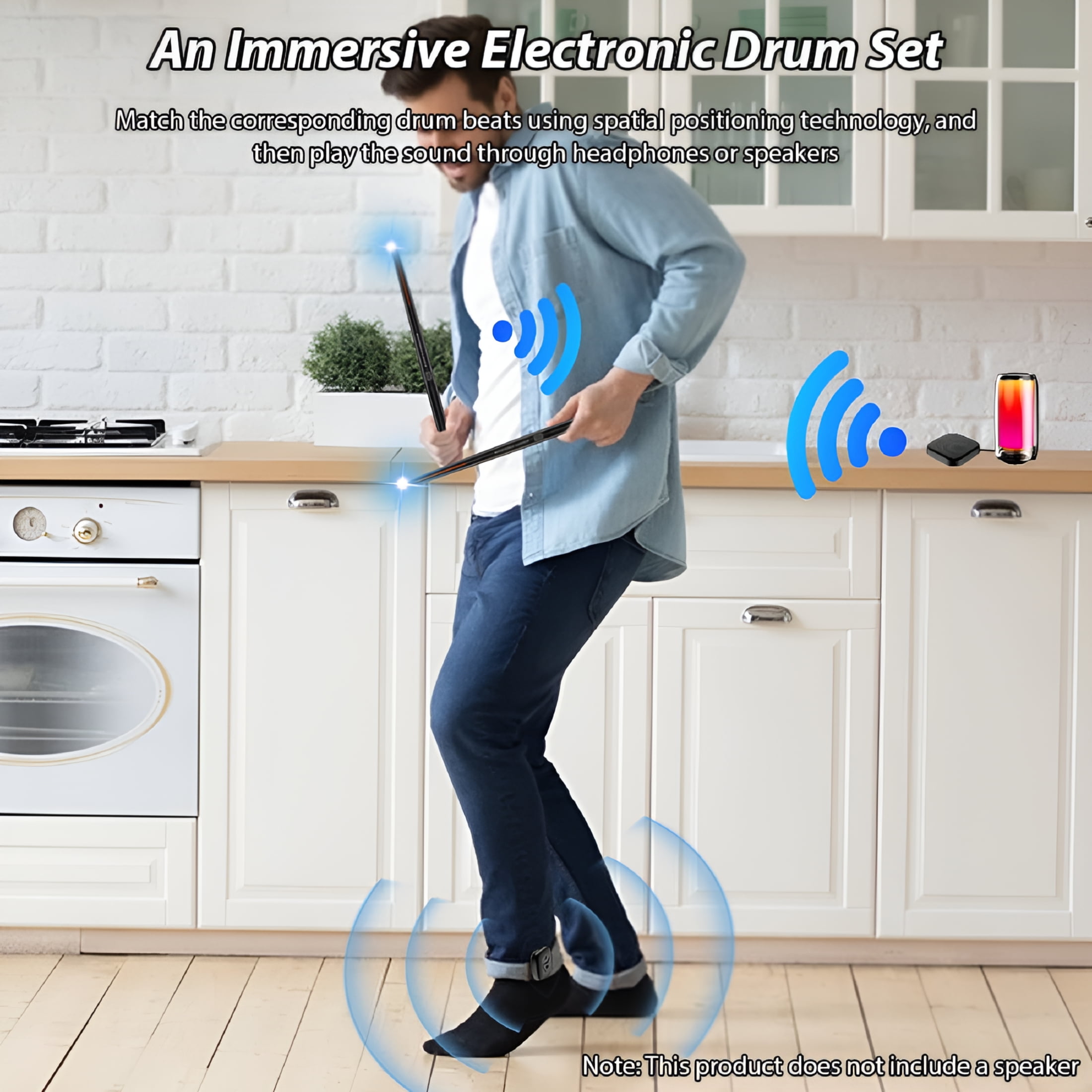 BESTSKY Electronic Drumsticks Air Drum Stick with 2 Foot Pedals Speaker Sound Card Low Delay Portable Electric Rhythm Drum Sticks for Beginners Adults Professional Drummer Student