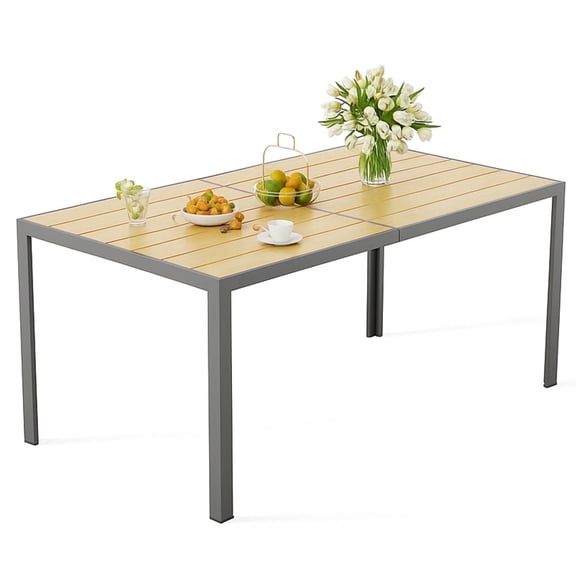 Noelse Patio Dining Table, 60" x 35" Outdoor Furniture Metal Rectangular Table,Brown