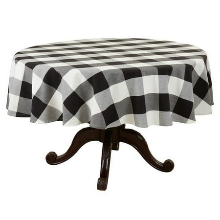 

SARO 72 in. Birmingham Collection Buffalo Plaid Tablecloth Black