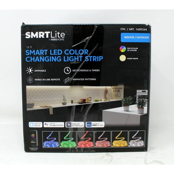 NBG Home SMRT Lite Indoor/Outdoor Smart LED Color Changing Light Strip 16 Ft