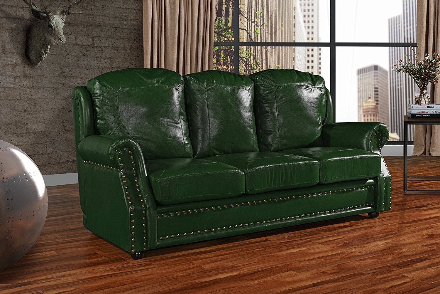  Leather Sofa 3 Seater Living Room Couch with Nailhead 