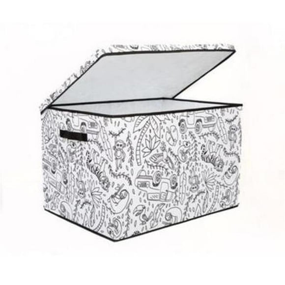 Baum 21A351JE Kids Coloring Lidded Trunk Storage Bin with Removable Divider & Includes Washable Markers, Jungle Print - Medium - Pack of 4